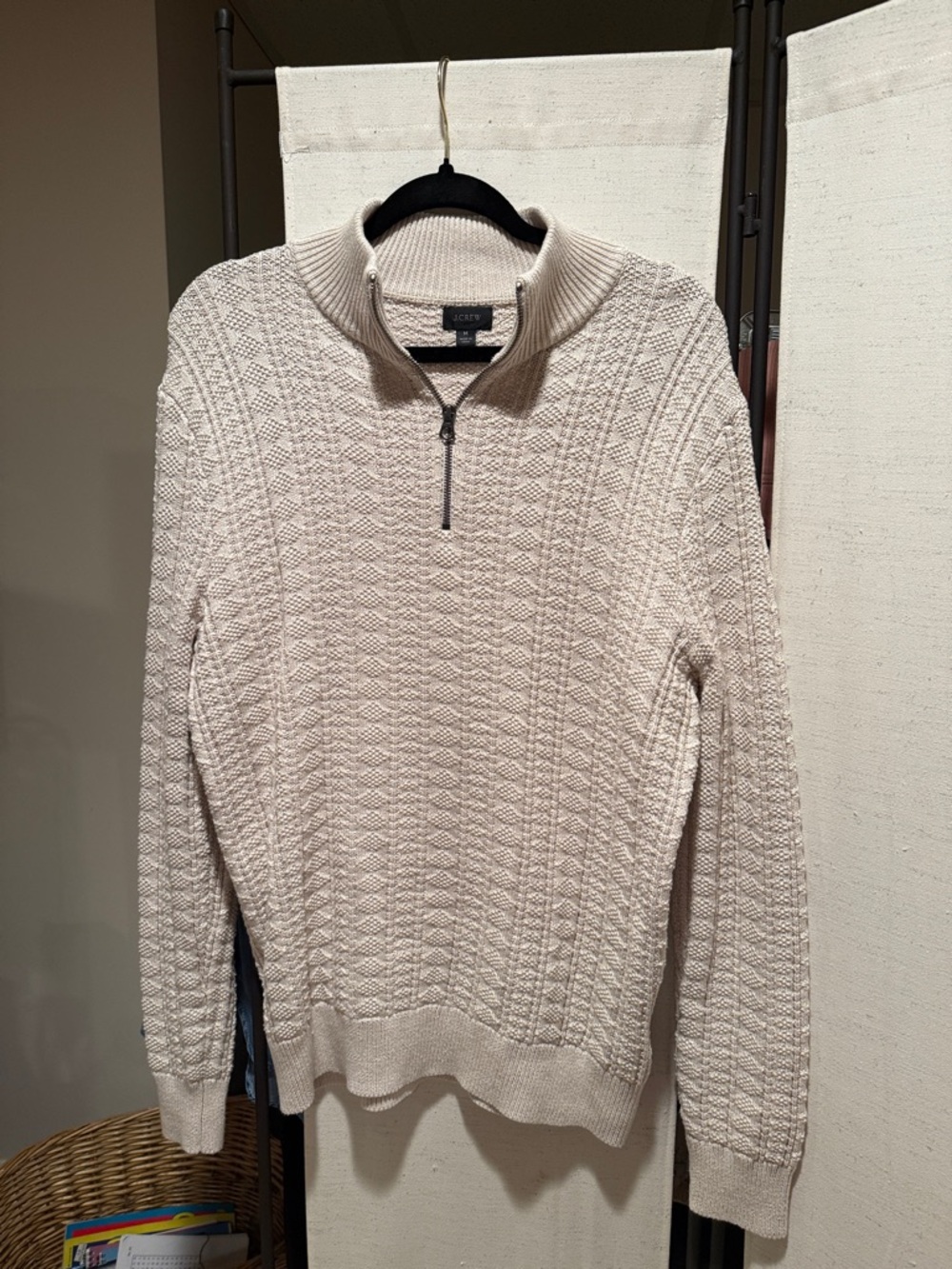 J. Crew Men's Cream Cable-Knit Half-Zip Sweater